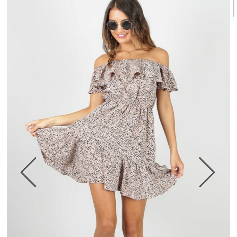 Showpo off the shoulder ruffle mini dress